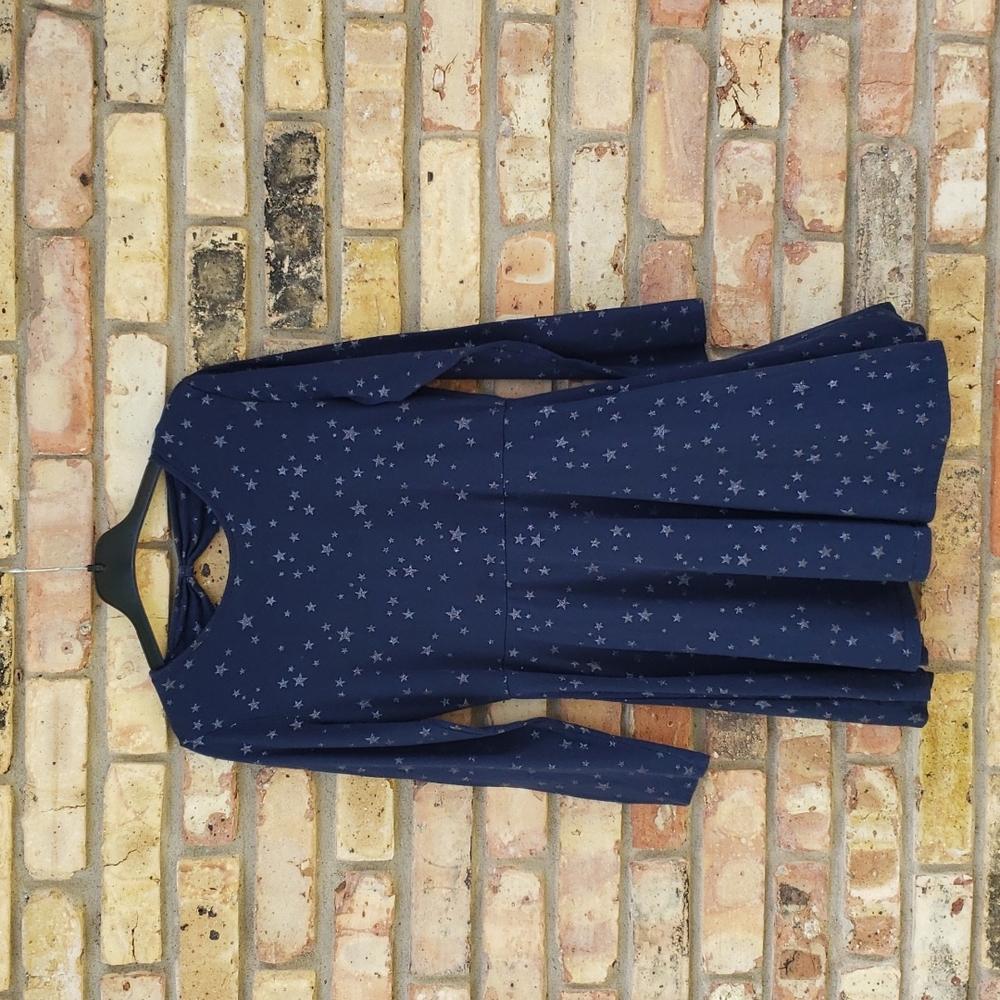 Childrens Place Skater dress in Navy blue. Silver glitter star pattern.
